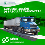 Sistema automatizado de báscula camionera con sensores y control vehicular.